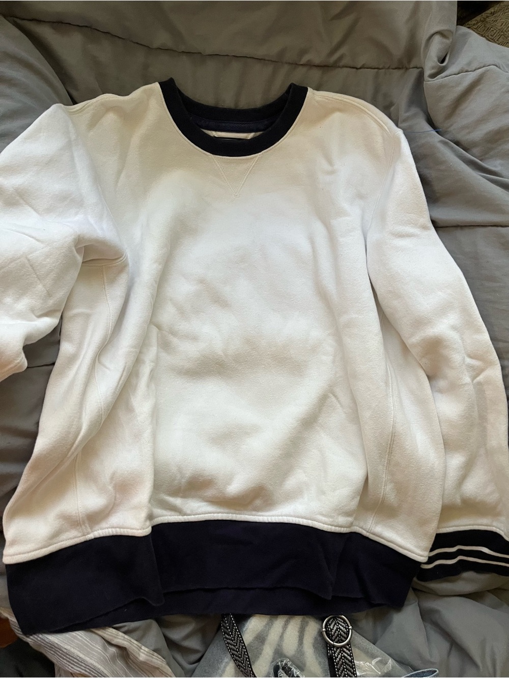Polo Ralph Lauren Men's Cream Crewneck Sweatshirt with Navy Trim